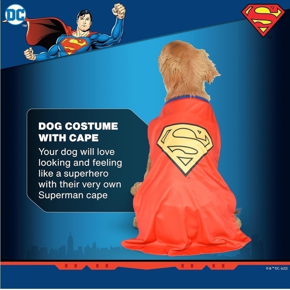 DC Superman Comic Super Hero Cape Pet Apparel Halloween Dog Costume Clothes - Picture 4 of 8